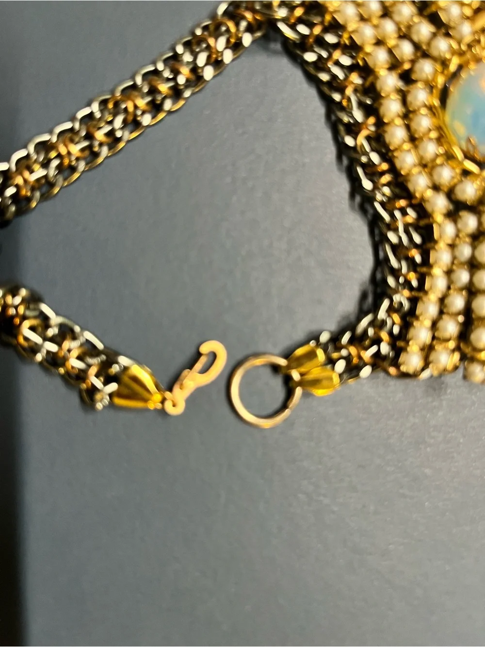 Gold-Tone Beaded Statement Ankle Bracelet Pair with Opalescent Stones